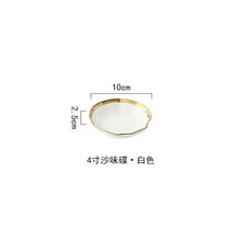 Load image into Gallery viewer, White Black Gold Rim Ceramic Dinner Plate Porcelian Snack Dishes Luxury Beef Dessert Tray Rice Soup Bowl Spoon Tableware Set