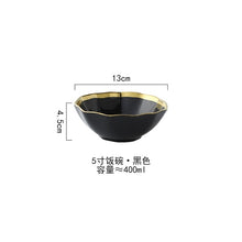 Load image into Gallery viewer, White Black Gold Rim Ceramic Dinner Plate Porcelian Snack Dishes Luxury Beef Dessert Tray Rice Soup Bowl Spoon Tableware Set