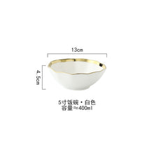 Load image into Gallery viewer, White Black Gold Rim Ceramic Dinner Plate Porcelian Snack Dishes Luxury Beef Dessert Tray Rice Soup Bowl Spoon Tableware Set
