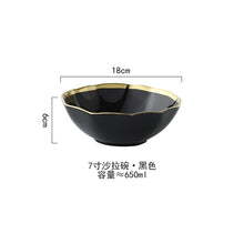 Load image into Gallery viewer, White Black Gold Rim Ceramic Dinner Plate Porcelian Snack Dishes Luxury Beef Dessert Tray Rice Soup Bowl Spoon Tableware Set