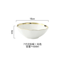 Load image into Gallery viewer, White Black Gold Rim Ceramic Dinner Plate Porcelian Snack Dishes Luxury Beef Dessert Tray Rice Soup Bowl Spoon Tableware Set