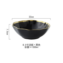 Load image into Gallery viewer, White Black Gold Rim Ceramic Dinner Plate Porcelian Snack Dishes Luxury Beef Dessert Tray Rice Soup Bowl Spoon Tableware Set