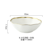 Load image into Gallery viewer, White Black Gold Rim Ceramic Dinner Plate Porcelian Snack Dishes Luxury Beef Dessert Tray Rice Soup Bowl Spoon Tableware Set