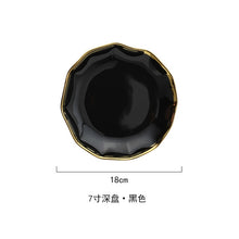 Load image into Gallery viewer, White Black Gold Rim Ceramic Dinner Plate Porcelian Snack Dishes Luxury Beef Dessert Tray Rice Soup Bowl Spoon Tableware Set