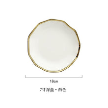 Load image into Gallery viewer, White Black Gold Rim Ceramic Dinner Plate Porcelian Snack Dishes Luxury Beef Dessert Tray Rice Soup Bowl Spoon Tableware Set