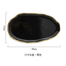 Load image into Gallery viewer, White Black Gold Rim Ceramic Dinner Plate Porcelian Snack Dishes Luxury Beef Dessert Tray Rice Soup Bowl Spoon Tableware Set