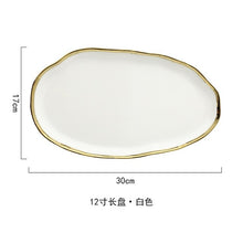 Load image into Gallery viewer, White Black Gold Rim Ceramic Dinner Plate Porcelian Snack Dishes Luxury Beef Dessert Tray Rice Soup Bowl Spoon Tableware Set