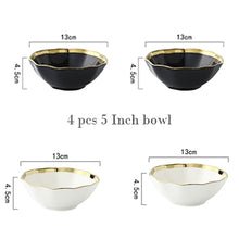 Load image into Gallery viewer, White Black Gold Rim Ceramic Dinner Plate Porcelian Snack Dishes Luxury Beef Dessert Tray Rice Soup Bowl Spoon Tableware Set