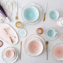 Load image into Gallery viewer, Pink And Blue Gold Ceramic Tableware Porcelain Plate Coffee Mug Cup Bowl Teapot Dish Table Elegant Party Decoration Dinner set