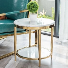 Load image into Gallery viewer, Postmodern minimalist stainless steel light luxury small apartment American marble Nordic coffee table corner sofa side table
