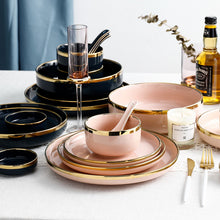 Load image into Gallery viewer, Pink Blakc Gold Stroke Ceramic dinner Plate Tableware Porcelain bulk Serving Dishes Plate Home Wedding Decorative Dinnerware