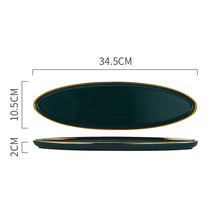 Load image into Gallery viewer, Tableware Green Ceramic Dinner Set Gold Inlay Porcelain Dessert Plate Steak Snack Cake Plate Salad Soup Rice Bowl Wholesale