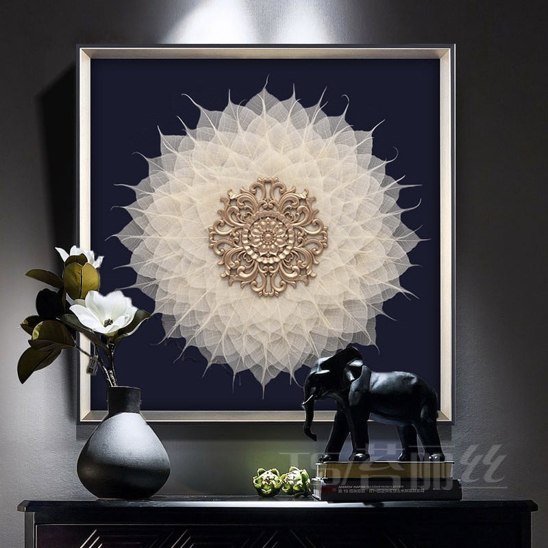 EECAMAIL Diamond Painting Full Buddha Bodhi Leaf Modern Light Luxury Living Room Hanging Painting Point Diamond Cross Stitch