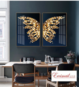 EECAMAIL Light Luxury Diamond Painting Full Diamond Modern Simple Dining Room Porch Hanging Painting Two Butterflies Home Decora