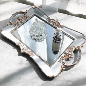 European Style White Mirror Tray Tea Dessert Storage Skin Care Product Jewelry Storage Tray Wedding Decoration Photography Props