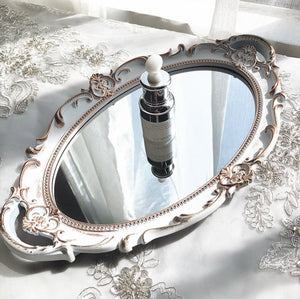 European Style White Mirror Tray Tea Dessert Storage Skin Care Product Jewelry Storage Tray Wedding Decoration Photography Props