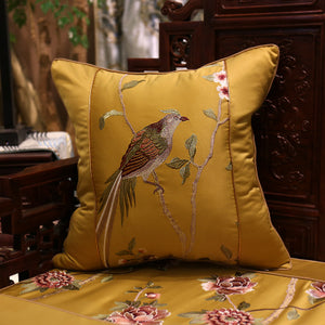 Cushion Cover Decorative Pillow Case Modern Chinese Traditional Birds Flora Luxury Embroidery Coussin Home Sofa Decor