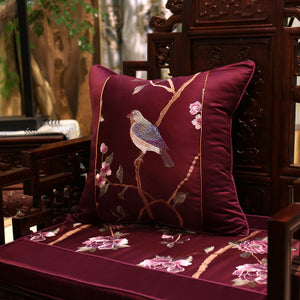 Cushion Cover Decorative Pillow Case Modern Chinese Traditional Birds Flora Luxury Embroidery Coussin Home Sofa Decor