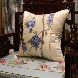 Cushion Cover Decorative Pillow Case Modern Chinese Traditional Birds Flora Luxury Embroidery Coussin Home Sofa Decor