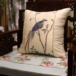 Cushion Cover Decorative Pillow Case Modern Chinese Traditional Birds Flora Luxury Embroidery Coussin Home Sofa Decor