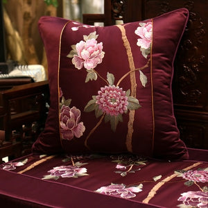 Cushion Cover Decorative Pillow Case Modern Chinese Traditional Birds Flora Luxury Embroidery Coussin Home Sofa Decor