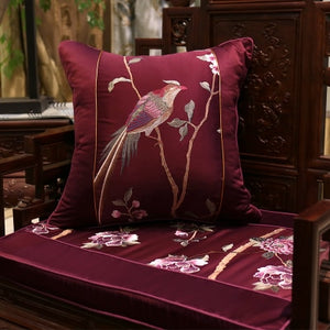 Cushion Cover Decorative Pillow Case Modern Chinese Traditional Birds Flora Luxury Embroidery Coussin Home Sofa Decor