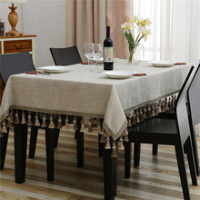 Load image into Gallery viewer, Nostalgic Retro Embroidered Table Cloth Luxury Jacquard Solid Tablecloth Tassel Toalha De Mesa Royal Linen Dinning Table Covers