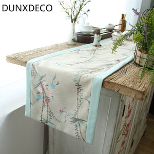 Table Runner Linen Cotton Garden Cirrus Flora Embroidery Romantic Tablecloth Chinese Style Tea Culture Fabric Decor