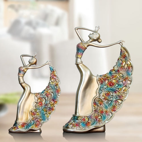 European Peacock Dance Girl Statue Figurines Livingroom Background Decoration Home Crafts Atrs Office Creative Resin Ornament