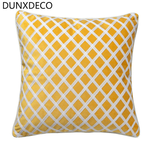 Cushion Cover Decorative Pillow Case Modern Simple Yellow Crewel Embroidery Check Coussin Home Office Sofa Decor