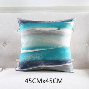 Cushion Cover Linen Cotton Blend Pillow Case Modern Art Blue Gradual Change Geometric Sofa Decorative Housse de coussin