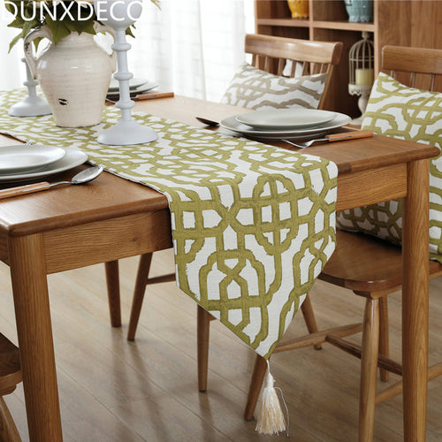 Table Runner Linen Cotton Blend Table Cloth Chinese Traditional Geometric Art Design Home Decoration