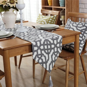 Table Runner Linen Cotton Blend Table Cloth Chinese Traditional Geometric Art Design Home Decoration