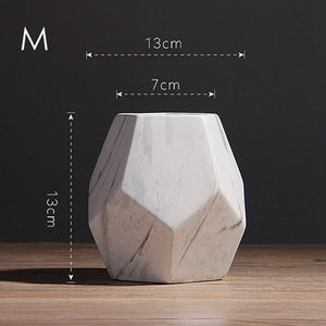 1pc Modern White Marbled Vase Geometric Shaped White Ceramic Flower Vase Desk Tabletop Holder Home Office Decoration, 10/13/17cm