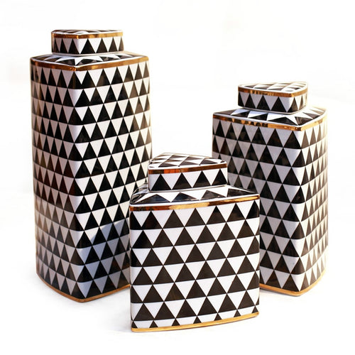 3pcs/set New Chinese Style Vintage Home Decor black and white Geometric Figure Ceramic Vases Decorative Porcelain Jars