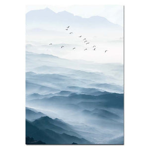 Foggy Mountain Landscape Wall Art Canvas Posters Nordic Style Prints Paintings Wall Picture for Living Room Home Decor