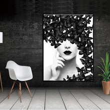 Load image into Gallery viewer, Black White Butterfly Woman Quote Painting Wall Art Canvas Print