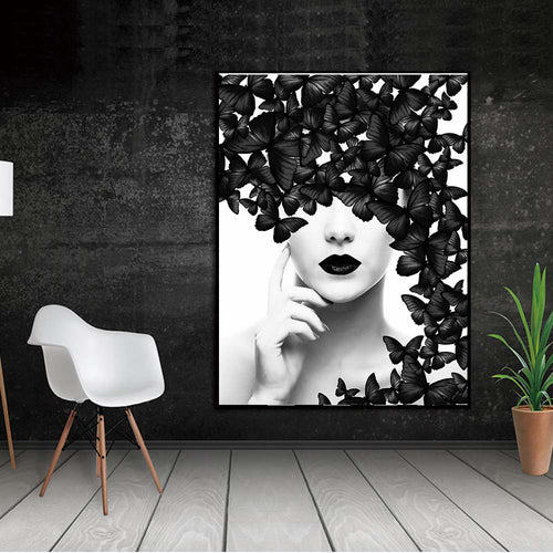 Black White Butterfly Woman Quote Painting Wall Art Canvas Print