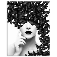 Load image into Gallery viewer, Black White Butterfly Woman Quote Painting Wall Art Canvas Print