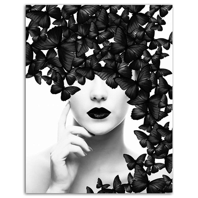 Black White Butterfly Woman Quote Painting Wall Art Canvas Print