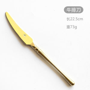 New Stainless Steel Golden Cutlery Set Mirror Polishing Dinnerware Tableware Dinner Knife Fork Foods Tools Kitchen Accessories