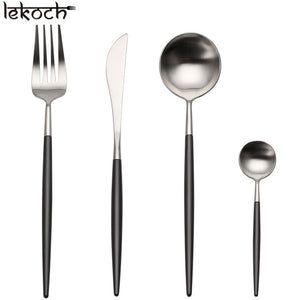 24Pcs/Lot 18/10 Stainless Steel Tableware Set Matte  Silverware Set Forks Scoops Knives Dinnerware Set Wedding Cutlery Sets