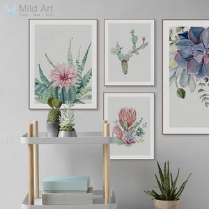 Watercolor Succulent Plants Cactus Flower Poster Print Nordic Style Living Room Big Wall Art Pictures Home Decor Canvas Painting