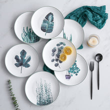 Load image into Gallery viewer, 1pcs 8 inch green plants porcelain Dinner Plate tableware dinner set green plants ceramic dessert plate dinnerware cake plate