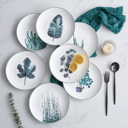 1pcs 8 inch green plants porcelain Dinner Plate tableware dinner set green plants ceramic dessert plate dinnerware cake plate