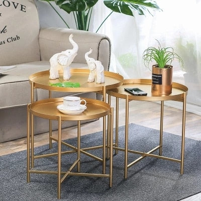 Nordic wrought iron tray small table Simple sofa edge wrought iron tray coffee table coffee folding small round table