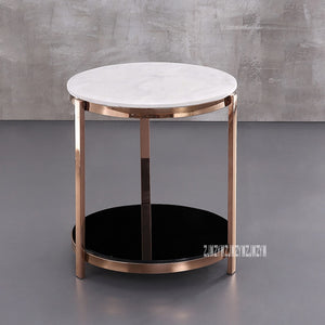 Modern Luxury Marble Top Tea Table Simple Living Room Bedroom Corner Sofa Side Small Round Coffee Table Stainless Steel Rack