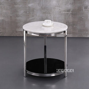 Modern Luxury Marble Top Tea Table Simple Living Room Bedroom Corner Sofa Side Small Round Coffee Table Stainless Steel Rack