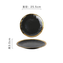 Load image into Gallery viewer, European Style Gold Side Black Plate Retro Tableware Matte Steak Dish Dessert Tray Kitchen Dinner Plates Ceramic Dishes Plates