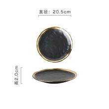 Load image into Gallery viewer, European Style Gold Side Black Plate Retro Tableware Matte Steak Dish Dessert Tray Kitchen Dinner Plates Ceramic Dishes Plates